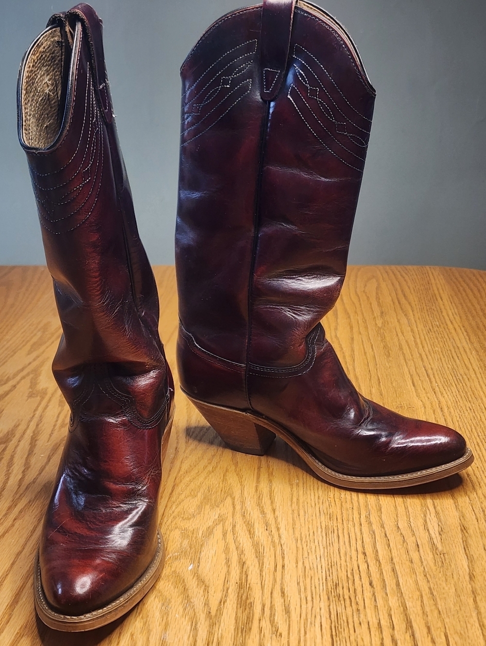 Leather Vintage Cowboy Boots Cherry Men Size 7 Concert Festival Country Bohemian - Picture 3 of 12